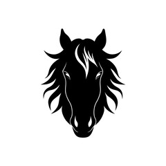 Silhouette of a horse head with a mane on transparent background