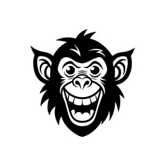 Cartoon monkey head with a big happy grin on transparent background silhouette
