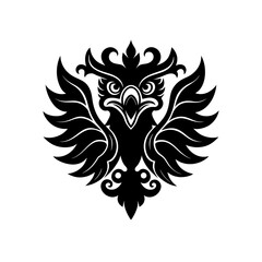 Stylized black owl with spread wings art on transparent background silhouette