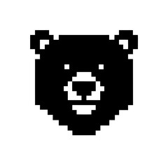 Pixelated black bear head with white nose on transparent background silhouette