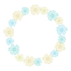 Round Floral Frame with Hand-Drawn Daisy Flowers in Pastel Colors