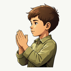 Young Boy in Prayer Pose with Red Overlay Side Profile.