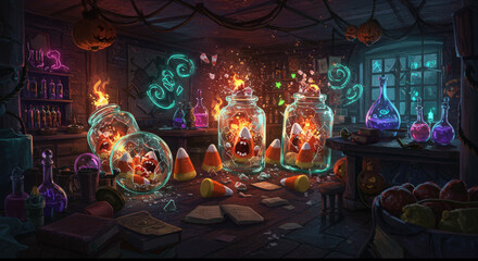 Halloween Enchanted Jack-o'-Lantern Garden—Magical Luminous Halloween Scene