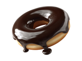 Delicious chocolate glazed donut dripping sweet treat, Isolated On Transparent Background, Png