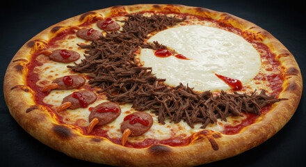 Halloween Pizza Monster Feast with Ghostly Cheese and Spooky Toppings