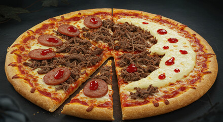 Halloween Sinister Sliced Pie Featuring Eerie Mozzarella Shadows