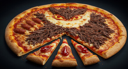 Halloween Haunted Pizza Spectacle with Gory Garnishes and Frightful Design