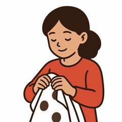 Young Woman Holding a White Bag with Brown Polka Dots.