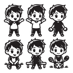 black and white set of boys vector