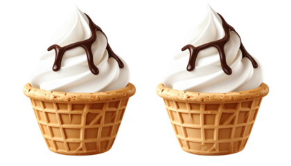 Frozen Yogurt with Creamy White Swirl in Crispy Waffle Bowl Isolated on Transparent Background
