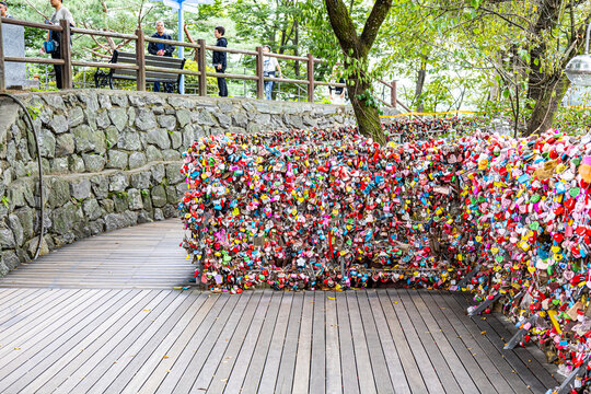 Romantic love locks area at N Seoul Tower in Seoul South Korea