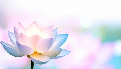 A glowing lotus radiates soft pink and blue hues, floating in pastel serenity.