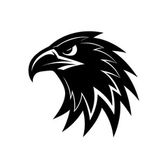 Stylized black eagle head profile view on transparent background silhouette