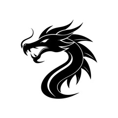 Illustration of a black dragon head design on transparent background silhouette