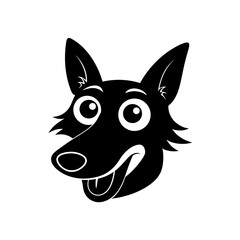 Cartoonish wolf head with happy expression on transparent background silhouette