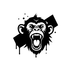 Angry monkey head with dripping background on transparent background silhouette