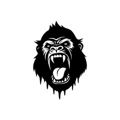 Illustration of a roaring gorilla head art on transparent background silhouette
