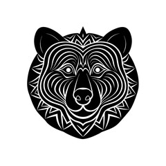 Stylized bear head with tribal patterns on transparent background silhouette