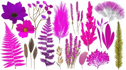 Vibrant pink purple botanical illustrations celebrating nature