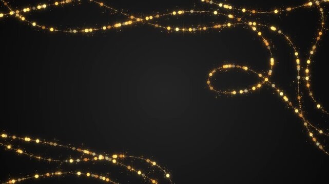 abstract strings luxury gold glitter shiny stars and bokeh lights on balck background animation ,christmas holiday and new year social media motion design element	