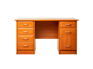 Solid wood office desk with drawers and cabinet storage, Isolated On Transparent Background, Png