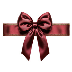 Elegant burgundy satin ribbon bow with shimmering gold trim on a pure backdrop