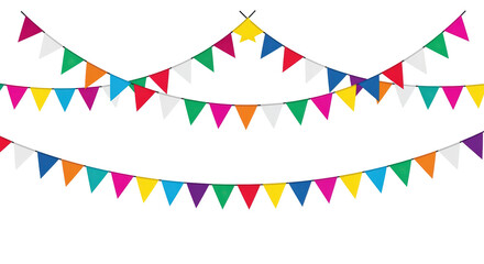 Obraz premium Colorful festive triangle bunting flags on black background