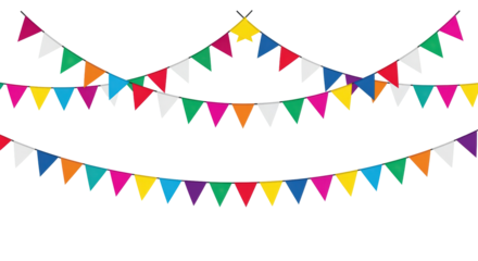 Colorful festive triangle bunting flags on black background