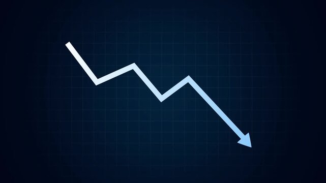 Animated chart with a falling arrow and trend line depicting a stock market crash and financial losses. Downward Zigzag Arrow Animation. zigzag arrow pointing downward
