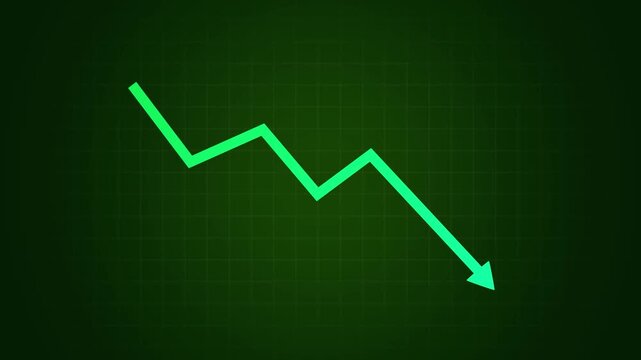 Animated chart with a falling arrow and trend line depicting a stock market crash and financial losses. Downward Zigzag Arrow Animation. zigzag arrow pointing downward
