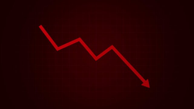 Animated chart with a falling arrow and trend line depicting a stock market crash and financial losses. Downward Zigzag Arrow Animation. zigzag arrow pointing downward
