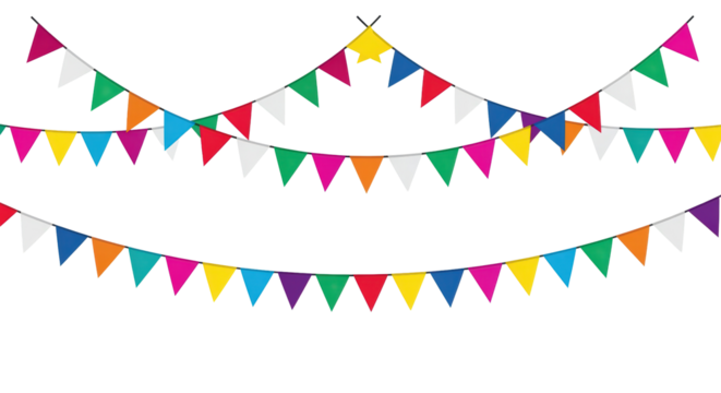 Colorful festive triangle bunting flags on black background