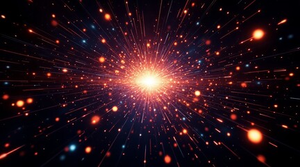Fototapeta premium Captivating cosmic burst of radiant light and energy, with streaks of orange and purple emanating from a central point, creating a dynamic and abstract effect