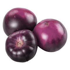 Three deep purple tomatoes on a transparent. background. 