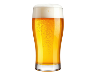 A refreshing glass of golden beer with frothy white foam.