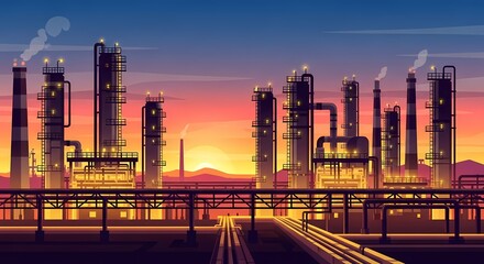 Industrial Complex at Sunset An Evening View of the Refinery
