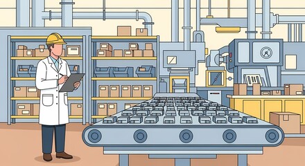 An Inspector in a Production Facility Overseeing Machinery and Inventory Processes