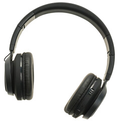 Modern black over ear wireless headphones on a transparent background. 