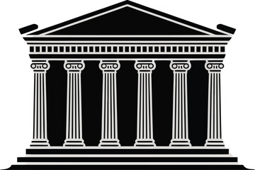 Classic greek roman building facade with columns and pediment silhouette