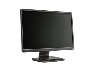 Fototapeta premium Sleek modern dark gray computer monitor isolated black background, Isolated On Transparent Background, Png