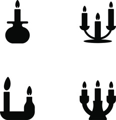 Collection of four distinct candle and candelabra icons in silhouette style