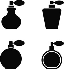 Collection of four distinct perfume bottle silhouettes for beauty and fragrance advertising