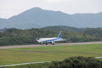Passenger jet touching down at Iwami Airport
