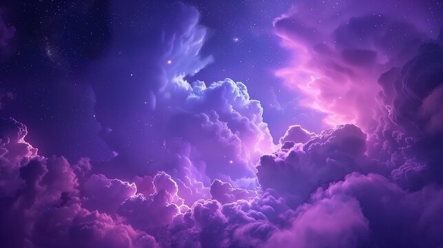 Ethereal purple glowing cloudscape at night, mystical surreal atmosphere, magical fantasy dream sky. - Powered by Adobe