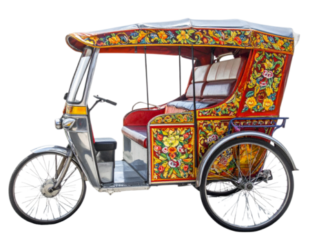 Modern Auto Rickshaw in Vibrant Yellow and Green, Street Perspective, Transparent PNG