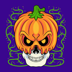 Skull wearing a pumpkin mask Halloween