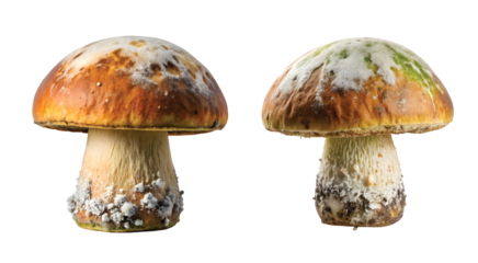 Mushroom Cap with Mold: A mushroom cap covered in mold, PNG style.