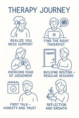 Infographic: therapy journey steps explained &mdash; how to start therapy, build trust, overcome fear, and grow through mental health support