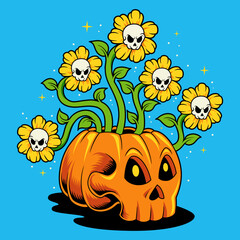 Pumpkin and skull flower Halloween