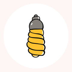 Bright yellow light bulb with rays shining, symbolizing ideas and creativity in a minimalist style. Light bulb doodle hand drawn icon. Outline Color drawing shining light bulb line clipart symbol.